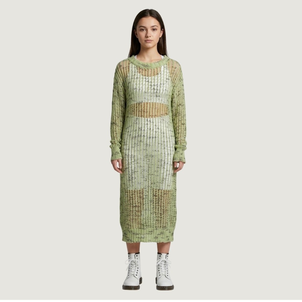 Collusion Open Knit Maxi Dress 4 Green Grunge Festival Crochet Sheer Mesh Y2K